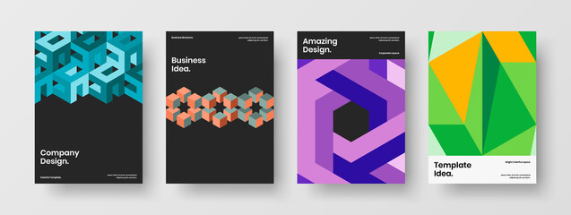 Amazing geometric hexagons company cover layout bundle. Fresh leaflet design vector template composition.