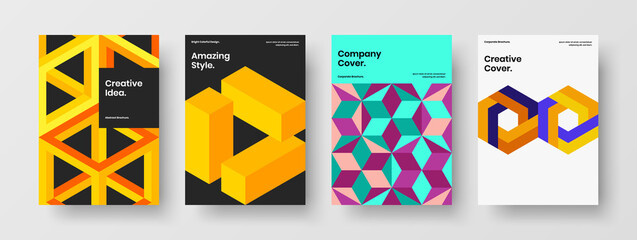 Simple geometric hexagons corporate brochure illustration composition. Original flyer vector design concept bundle.
