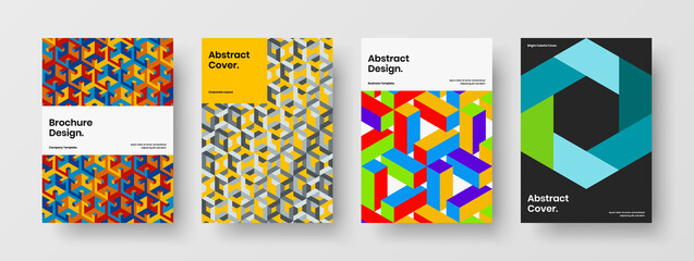 Trendy mosaic hexagons book cover illustration set. Amazing presentation A4 vector design concept collection.