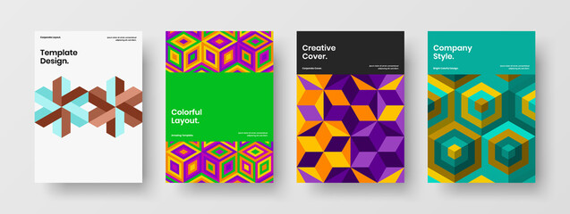 Premium geometric hexagons presentation layout set. Simple magazine cover A4 vector design illustration bundle.