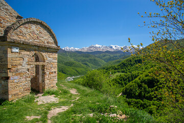 Landscape in the mountains with ancient wall