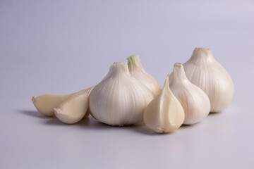 garlic on a white background, spicy spices