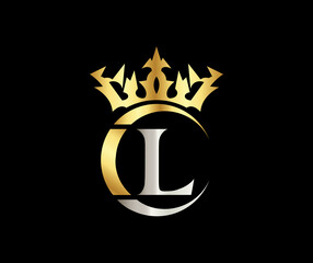 L letter Crown luxury kingdom sign with Golden Color Company Logo Design