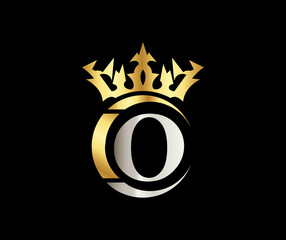 O letter Crown luxury kingdom sign with Golden Color Company Logo Design