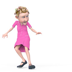 grandma nurse cartoon looking down and scared in white background