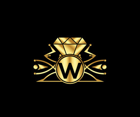 W letter diamond luxury with Golden Color Company Logo Design