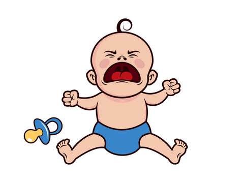 Screaming baby boy with pacifier icon vector. Angry sitting child cartoon character. Yelling baby icon isolated on a white background