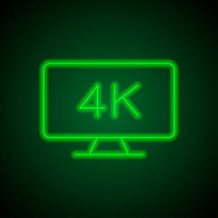 4K, TV simple icon vector. Flat design. Green neon on black background with green light.ai