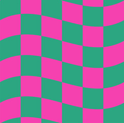 Groovy Wavy Melted Psychedelic Checkerboard Y2K 90s seamless pattern vector background. Retro hippie trippy optical repeat texture wallpaper, textile design