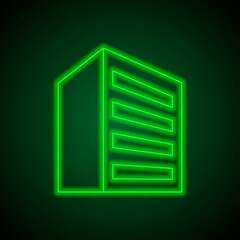 Building simple icon vector. Flat design. Green neon on black background with green light.ai