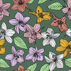 Floral design seamless pattern hand drawn. Vector.