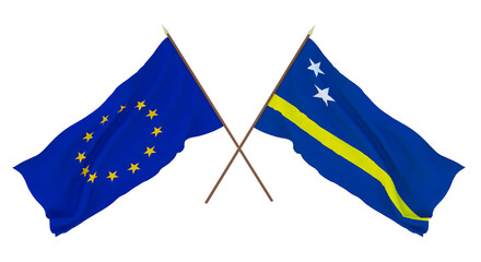 Background for designers, illustrators. National Independence Day. Flags The European Union and  Kuracao