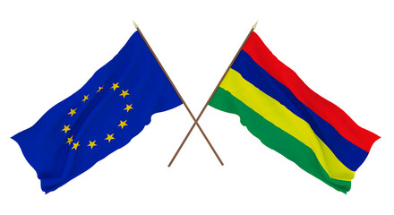Background for designers, illustrators. National Independence Day. Flags The European Union and  Mauritius