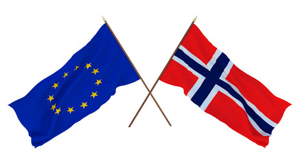 Background for designers, illustrators. National Independence Day. Flags The European Union and  Norway