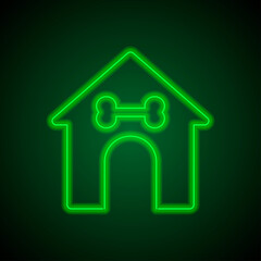 Doghouse simple icon vector. Flat design. Green neon on black background with green light.ai