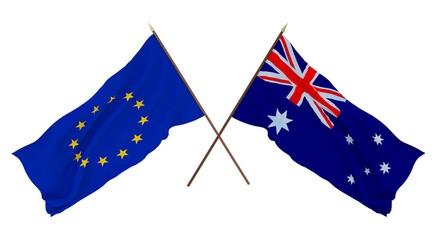 Background for designers, illustrators. National Independence Day. Flags The European Union and Australia
