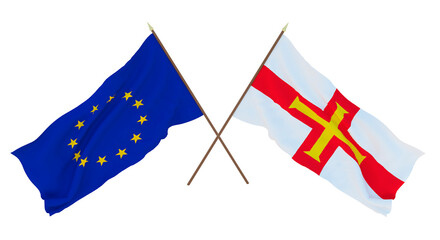 Background for designers, illustrators. National Independence Day. Flags The European Union and Bailiwick of Guernsey