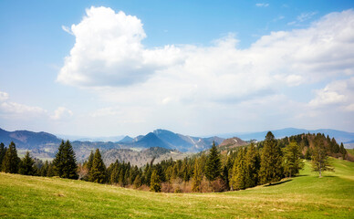 Panoramic view of Pieniny (the Pienin Mountains), Poland.