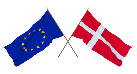 Background for designers, illustrators. National Independence Day. Flags The European Union and Denmark