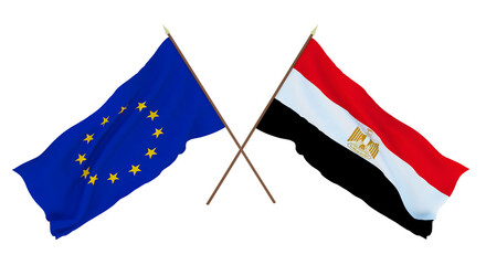 Background for designers, illustrators. National Independence Day. Flags The European Union and Egypt