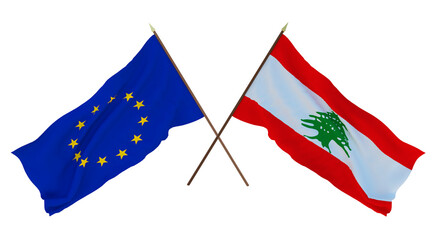 Background for designers, illustrators. National Independence Day. Flags The European Union and Lebanon