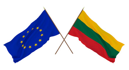 Background for designers, illustrators. National Independence Day. Flags The European Union and Lithuania