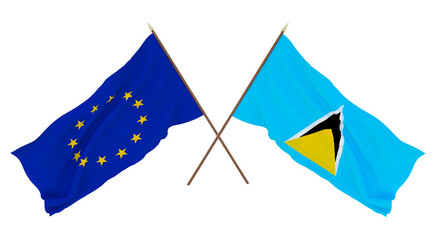 Background for designers, illustrators. National Independence Day. Flags The European Union and Saint Lucia
