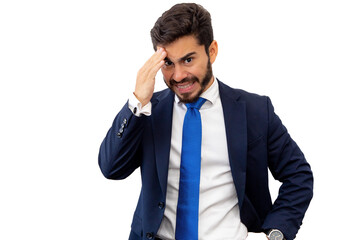 Businessman grimacing in a suit