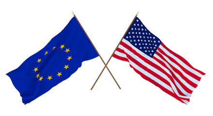 Background for designers, illustrators. National Independence Day. Flags The European Union and United States of America. USA