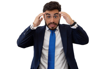 Businessman grimacing in a suit