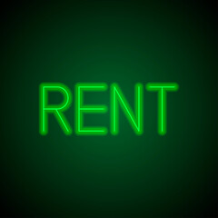 Rent simple icon vector. Flat design. Green neon on black background with green light.ai