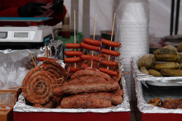 Variety of sausage products at the counter