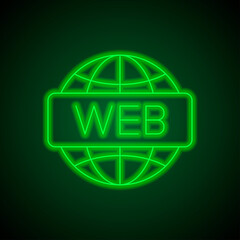 Web simple icon vector. Flat design. Green neon on black background with green light.ai