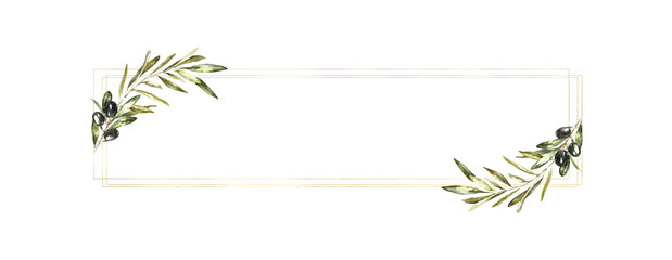 Watercolor Gold Olive floral frame illustration, Botanical greenery polygonal flower arrangement background for wedding stationery, rsvp, save the date, invitation, baby shower,nursery, diy printable