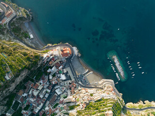 View from above, stunning aerial view of the village of Atrani. Atrani is a city and comune on the...