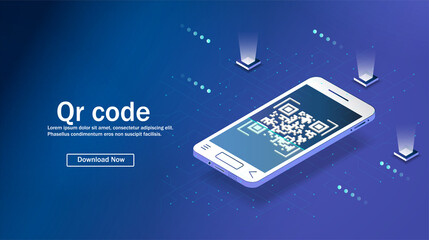 The Concept Of Qr Code Verification. The mobile phone reads the QR code. Barcode on the smartphone screen. The concept of digital technology and barcode. Scan the QR code on your smartphone. Vector