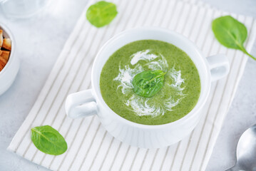 Spinach potato soup in a bowl