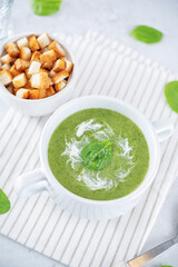 Spinach potato soup in a bowl