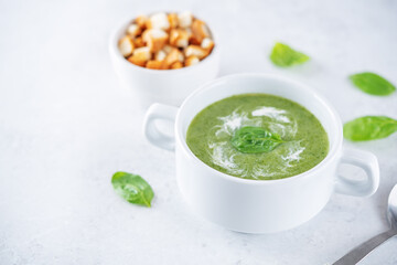 Spinach potato soup in a bowl