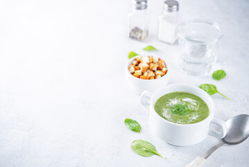Spinach potato soup in a bowl