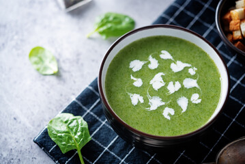 Spinach potato soup in a bowl