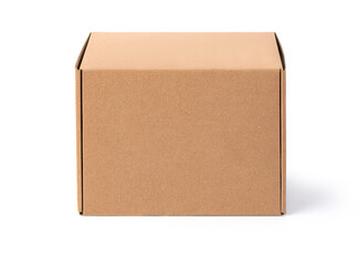 A brown cardboard box isolated on a white - obrazy, fototapety, plakaty