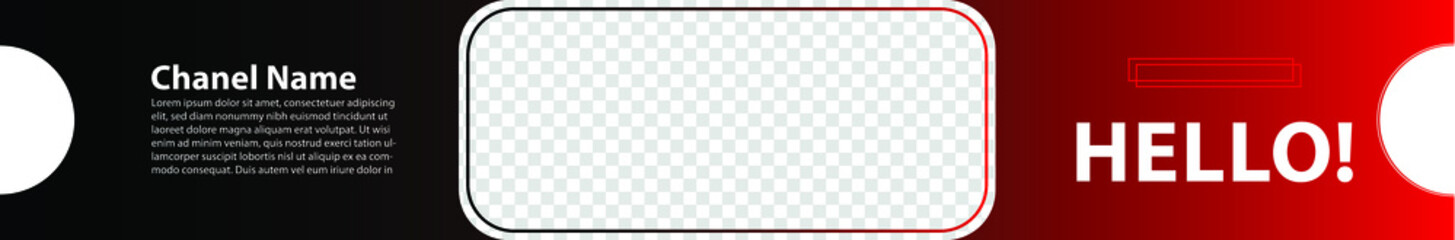 Youtube Channel Cover. Red Dynamic Video Platform Banner with Transparent Background. Vector illustration