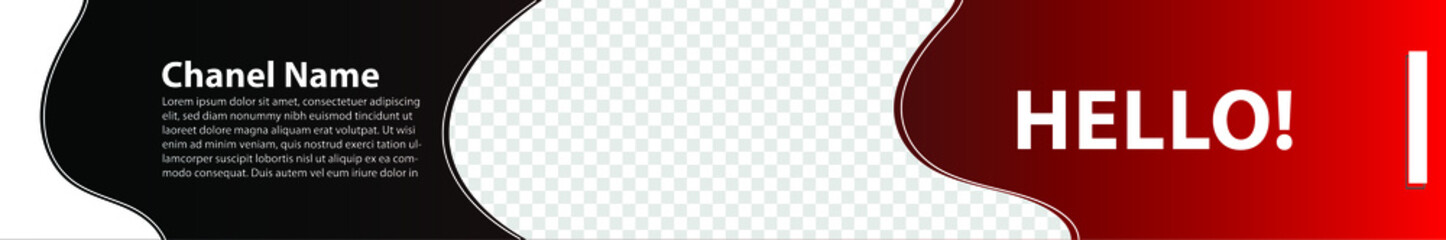 YouTube channel banner. Youtube Channel Cover. Red Dynamic Video Platform Banner with Transparent Background. Vector illustration