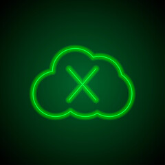 Deny, cloud simple icon vector. Flat design. Green neon on black background with green light.ai