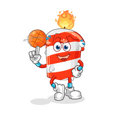 Obraz premium birthday candle playing basket ball mascot. cartoon vector