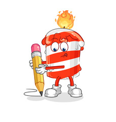 Obraz premium birthday candle write with pencil. cartoon mascot vector