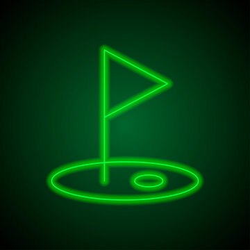 Golf simple icon vector. Flat design. Green neon on black background with green light.ai