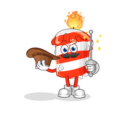 Obraz premium birthday candle fencer character. cartoon mascot vector
