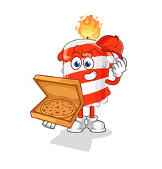 Obraz premium birthday candle pizza delivery boy vector. cartoon character